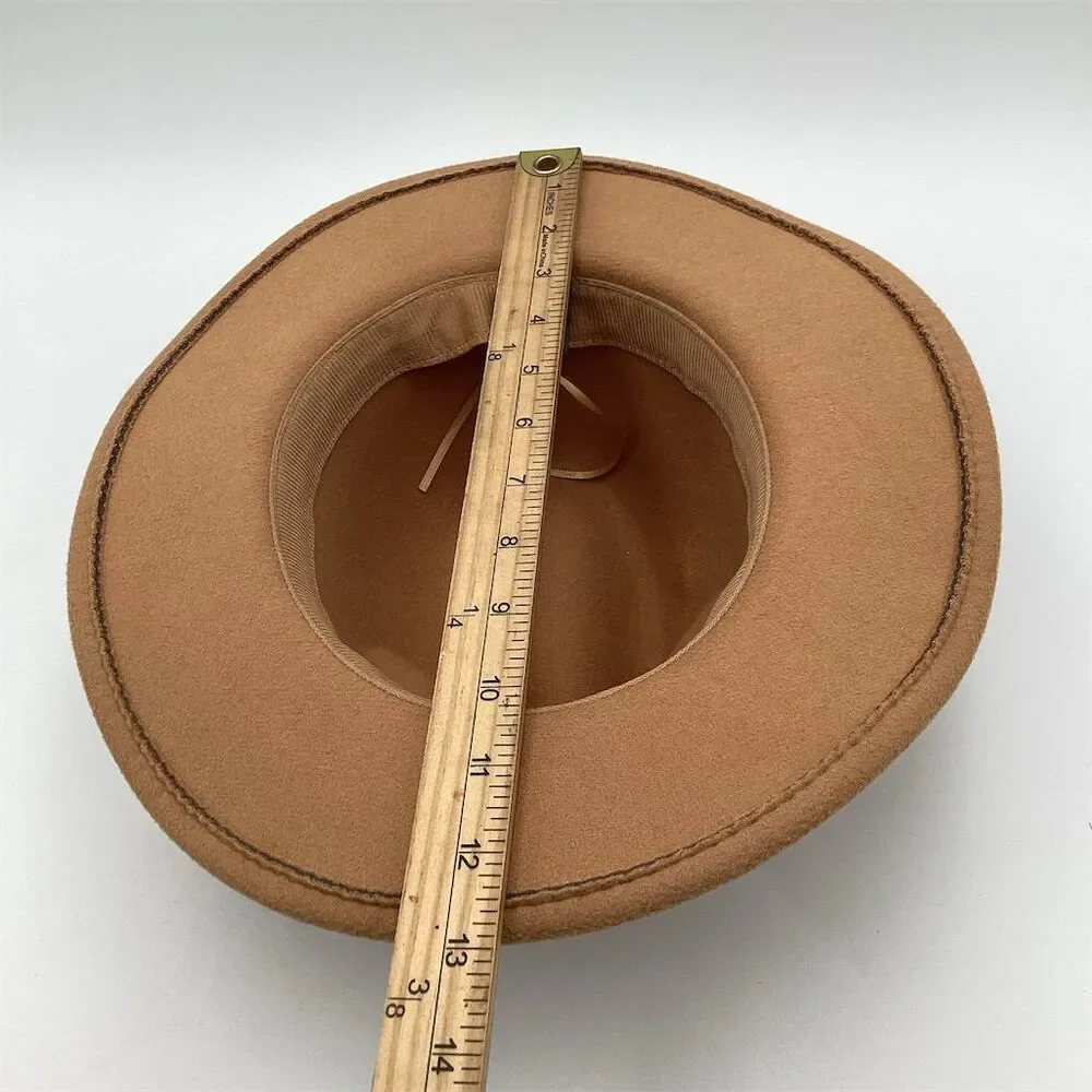 Unisex Brown‎ Wool Felt Fedora Hat with Leather Band